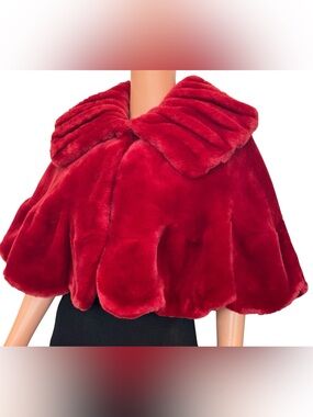 Sue Wong Red Faux Fur Capelet Jacket Rare Vintage